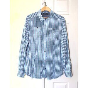 The North Face Men Plaid Shirt Blue & White Button down Size XXL Long Sleeve
